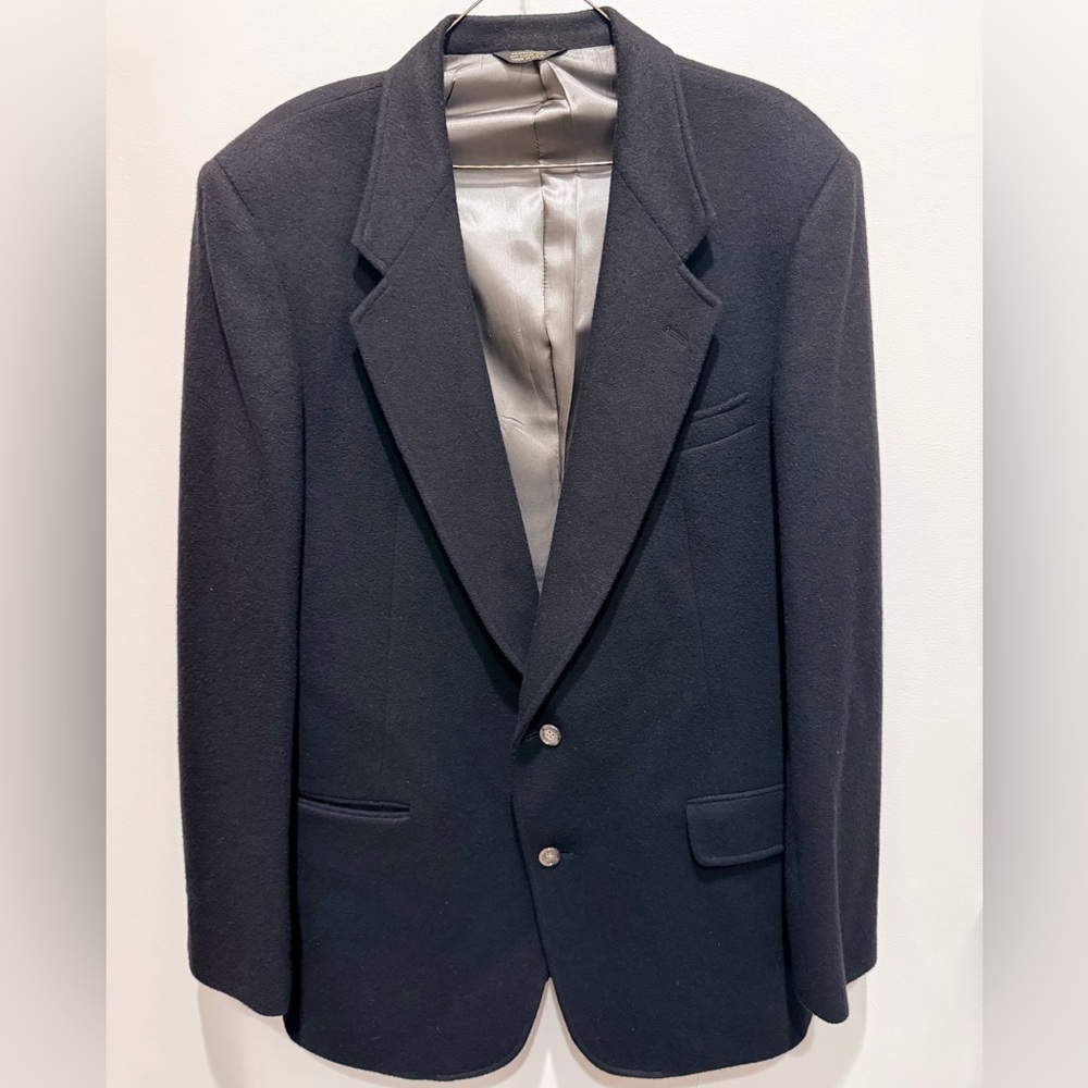 Vintage Men’s Wool Blazer Jacket Overcoat Black 80s ACTWU Union Made Size 44 L